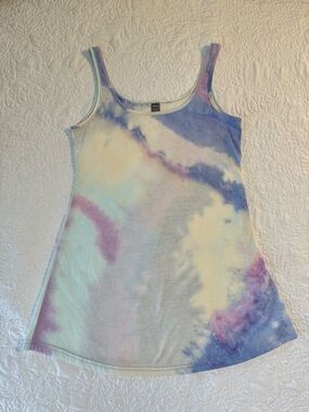 SHEIN Blue Purple Cream Tie-Dye Tank Mini Dress